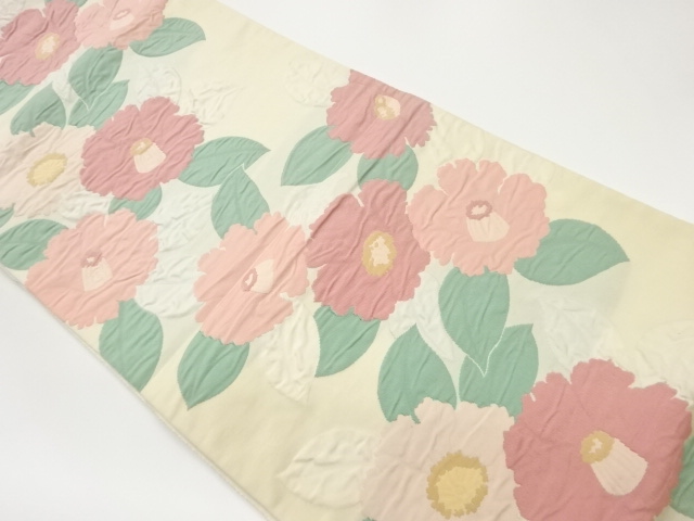 SALE!! JAPANESE KIMONO / VINTAGE FUKURO OBI / WOVEN CAMELLIA