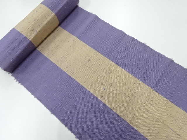 アンティーク　手織り節紬縞模様織出し八寸帯地反物