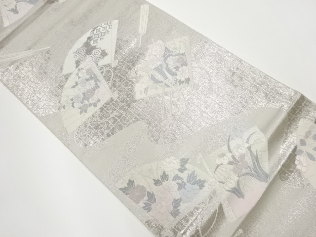 SALE!! JAPANESE KIMONO / VINTAGE FUKURO OBI / PLATINUM FOIL / WOVEN CLASSICAL PATTERN