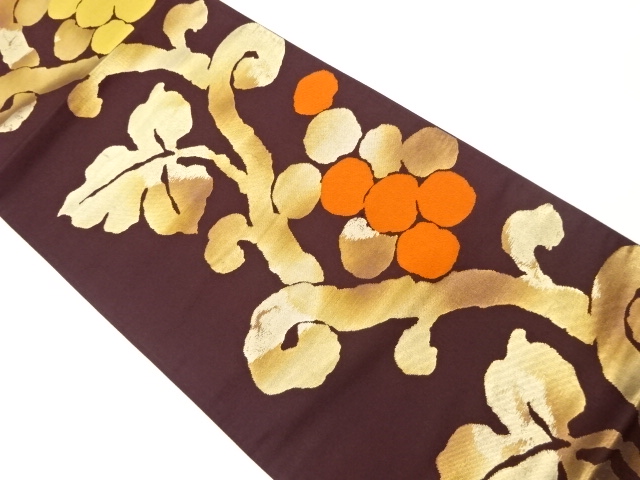 SALE!! JAPANESE KIMONO / VINTAGE FUKURO OBI / WOVEN GRAPE ARABESQUE
