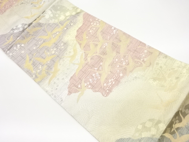 SALE!! JAPANESE KIMONO / VINTAGE FUKURO OBI / SILK / WOVEN CRANES