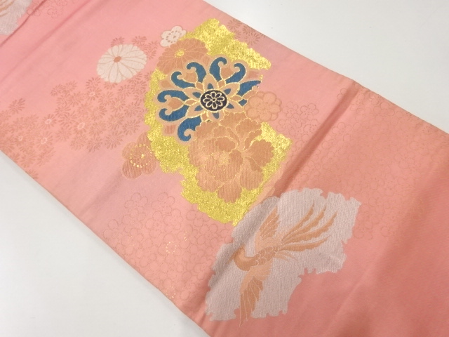 SALE!! JAPANESE KIMONO / ANTIQUE NAGOYA OBI / SILK / WOVEN FLOWER & BIRD