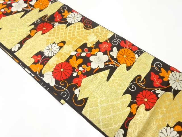 SALE!! JAPANESE KIMONO / ANTIQUE FUKURO OBI / WOVEN MIST WITH UME & KIKU
