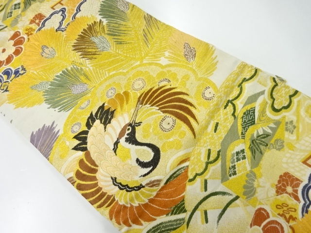 SALE!! JAPANESE KIMONO / ANTIQUE NAGOYA OBI / WOVEN PINE & CRANE