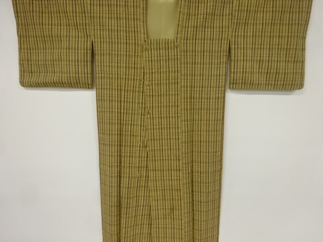 SALE!! JAPANESE KIMONO / ANTIQUE MICHIYUKI COAT / SILK / TSUMUGI / WOVEN GRID