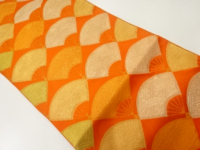 SALE!! JAPANESE KIMONO / ANTIQUE NAGOYA OBI / WOVEN FOLDING FAN PATTERN