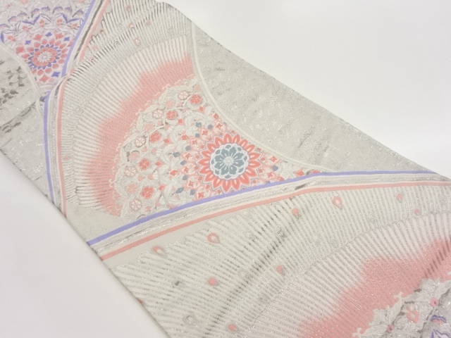 SALE!! JAPANESE FUKURO OBI / PLATINUM FOIL / WOVEN FLOWER CREST