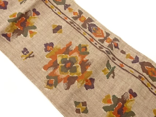 SALE!! JAPANESE NAGOYA OBI / MAWATA TSUMUGI / WOVEN ABSTRACT FLOWER CREST