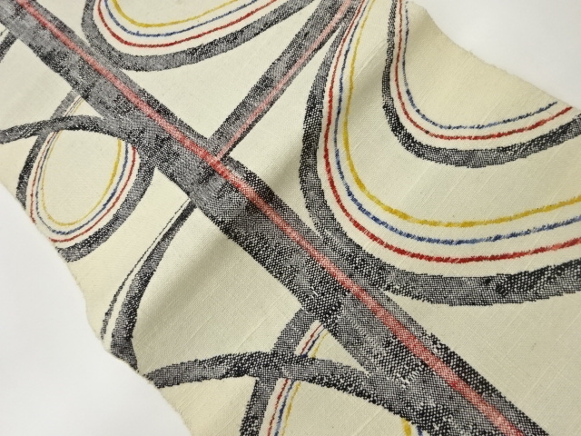 SALE!! JAPANESE NAGOYA OBI / MAWATA TSUMUGI / WOVEN ABSTRACT WAVY STRIPE
