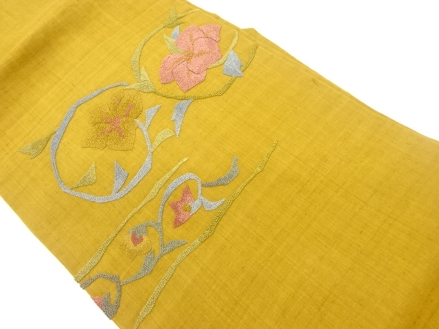SALE!! JAPANESE NAGOYA OBI / TSUMUGI / SAGARA KNOTS / WOVEN FLORAL PLANTS
