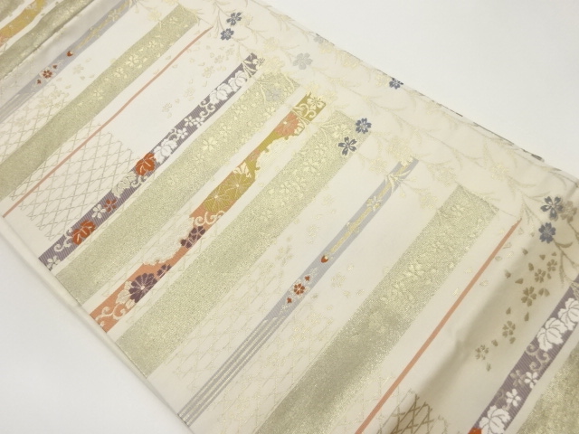 SALE!! JAPANESE NAGOYA OBI / WOVEN SAKURA & FLOWER ARABESQUE