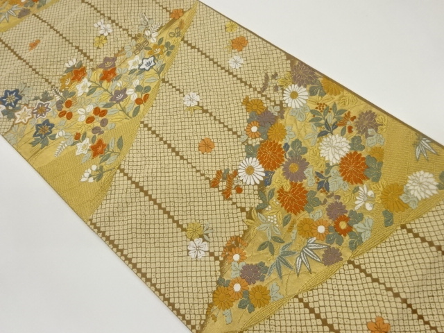 SALE!! JAPANESE FUKURO OBI / WOVEN AUTUMN FLOWERS