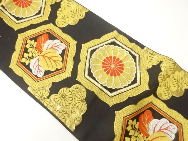 SALE!! JAPANESE KIMONO / ANTIQUE FUKURO OBI / WOVEN KIKU & PAULOWNIA