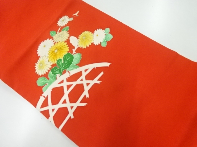 ★着物10★ 1円 逸品!! 絹 名古屋帯 型染め 菊 松 笹 六通柄 九寸帯 長さ372cm [同梱可] ☆☆☆☆☆ 赤字超特価，低価 ☆着物10☆ 1円 絹 塩瀬 菊に牡丹