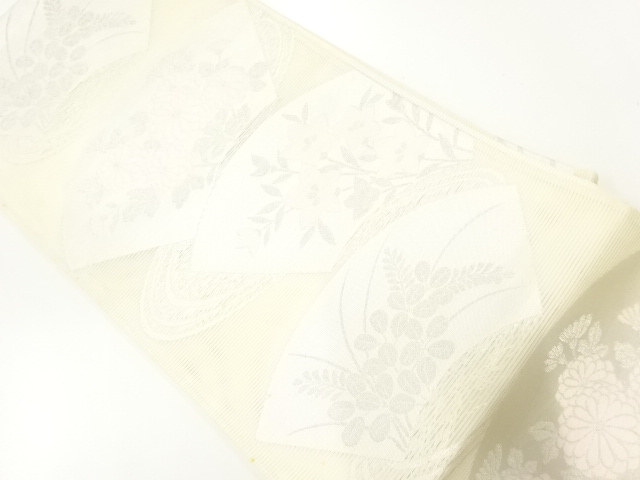 SALE!! JAPANESE KIMONO / ANTIQUE SUMMER FUKURO OBI / SILK / WOVEN FLOWERS