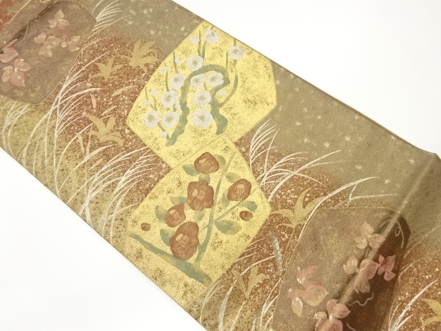 JAPANESE FUKURO OBI / CHIKUZEN HAKATA / WOVEN FLORAL PLANTS