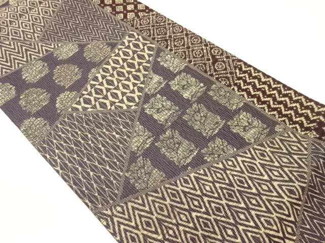 JAPANESE FUKURO OBI / WOVEN GEOMETRIC / KINRAN (BROCADE)