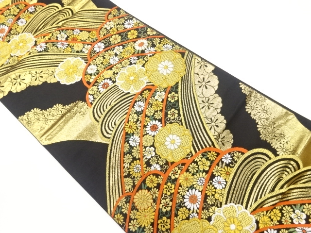 JAPANESE FUKURO OBI / WOVEN ABSTRACT WAVY STRIPE