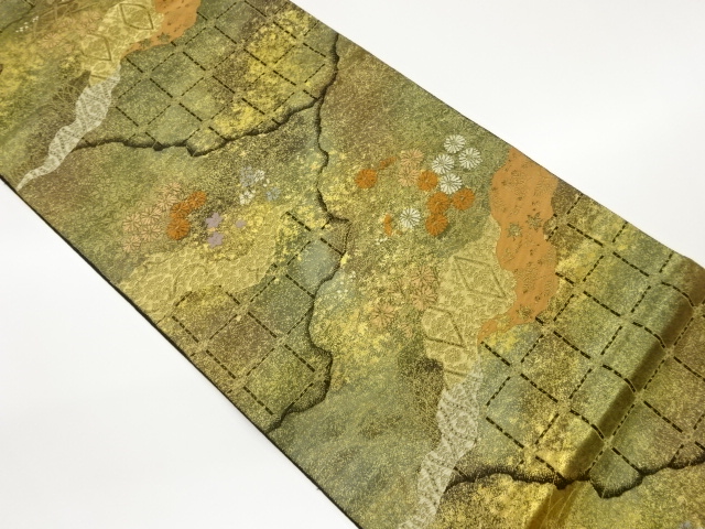 JAPANESE FUKURO OBI / WOVEN GRID / BY HATTORI ORIMONO