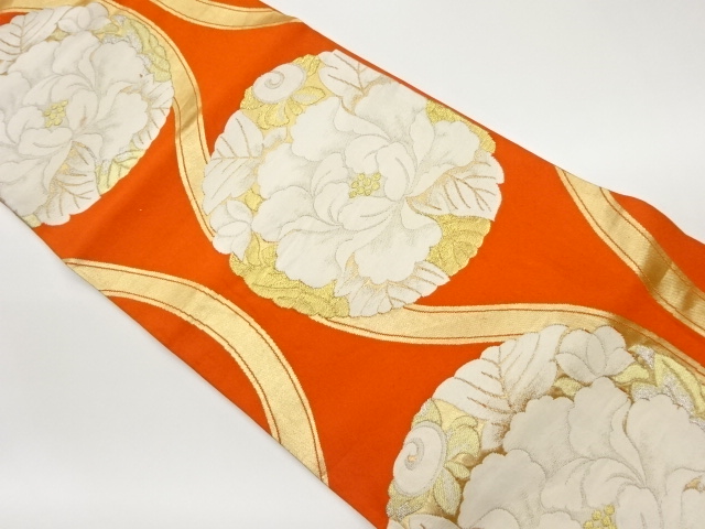 JAPANESE FUKURO OBI / WOVEN FLOWER ROUNDEL
