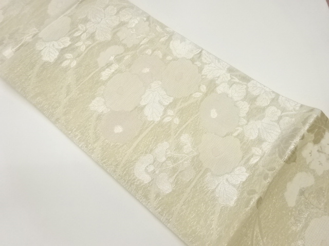 JAPANESE FUKURO OBI FOR SUMMER / WOVEN KIKU & FLOWERS