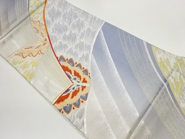 JAPANESE FUKURO OBI / WOVEN WAVY STRIPE & ABSTRACT BUTTERFLY