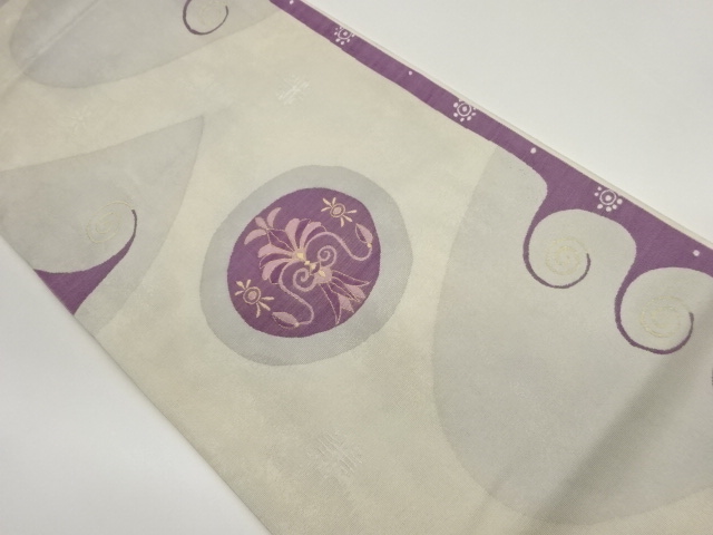 JAPANESE FUKURO OBI / WOVEN FLORAL PLANTS / TEIOUMURASAKI