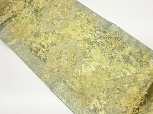 JAPANESE FUKURO OBI / WOVEN RHOMBUS & CRANES