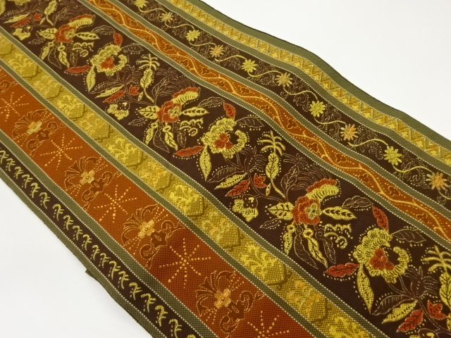 SALE!! JAPANESE NAGOYA OBI / CHIKUZEN HAKATA / WOVEN FLORAL PLANTS