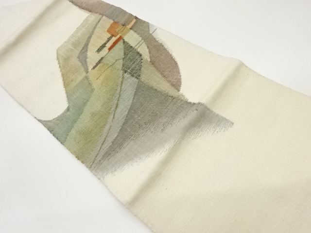 SALE!! JAPANESE KIMONO / NAGOYA OBI / SILK / HAND WOVEN / MAWATA TSUMUGI / ABSTRACT PATTERN