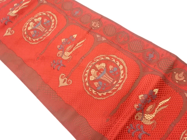 SALE!! JAPANESE NAGOYA OBI / CHIKUZEN HAKATA / WOVEN FLOWER & BIRD