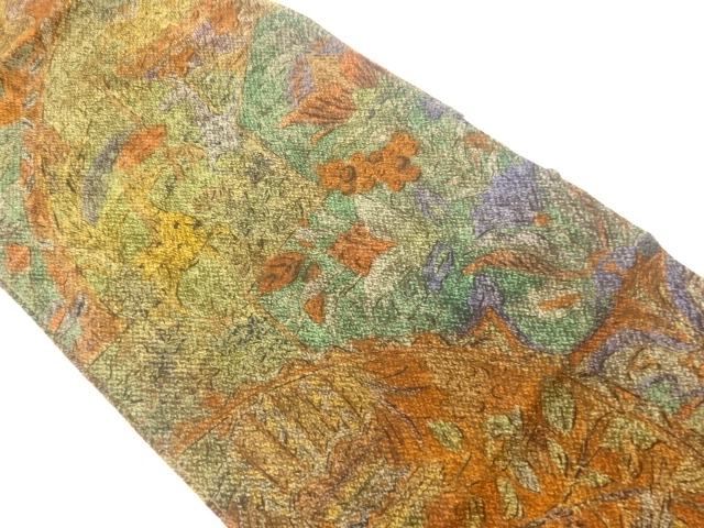 SALE!! JAPANESE NAGOYA OBI / CHIRIMEN / FLORAL PLANTS