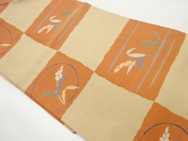 JAPANESE NAGOYA OBI / WOVEN LILY OF THE VALLEY & CHECKERED