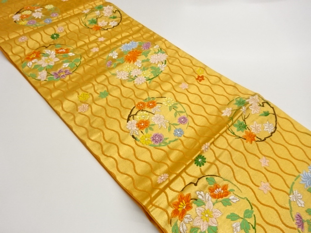 SALE!! JAPANESE FUKURO OBI / WOVEN FLOWER ROUNDEL