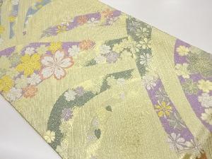 ys7101980; 曲線・桜に菊模様織出し袋帯 ys7101980; 曲線・桜に菊模様織出し袋帯