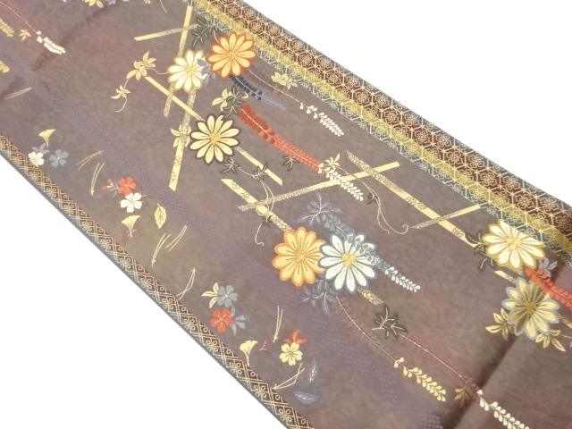 菊に桜・幾何学模様織出し袋帯