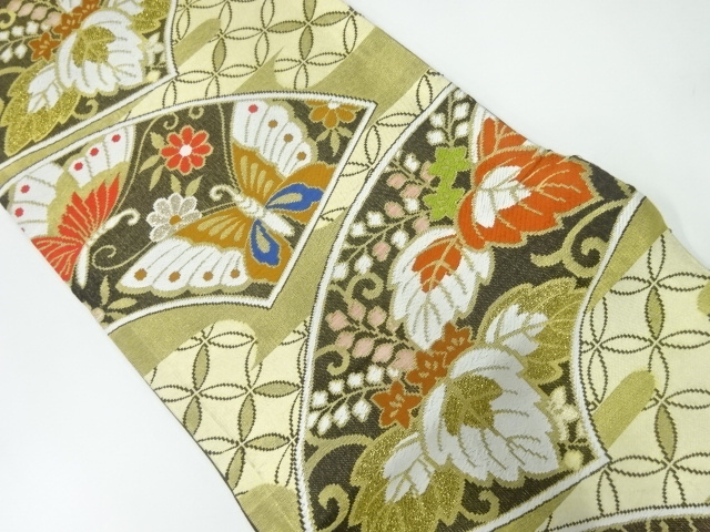 SALE!! JAPANESE KIMONO / ANTIQUE FUKURO OBI / WOVEN PAULOWNIA & BUTTERFLY