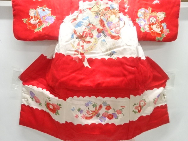 JAPANESE KIMONO / KIMONO FOR KIDS / SILK / DRUMS & FLOWERS & BIRDS / 