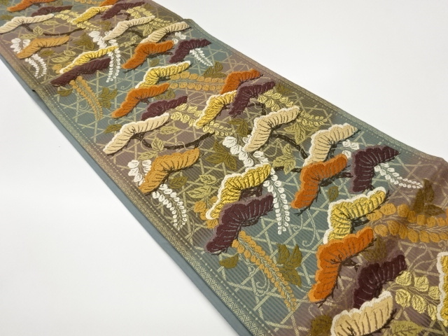 JAPANESE FUKURO OBI / WOVEN PINE & WISTERIA