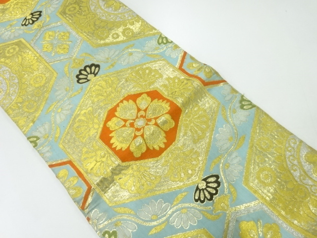 JAPANESE KIMONO / ANTIQUE MARU OBI / WOVEN FLORAL KIKKO