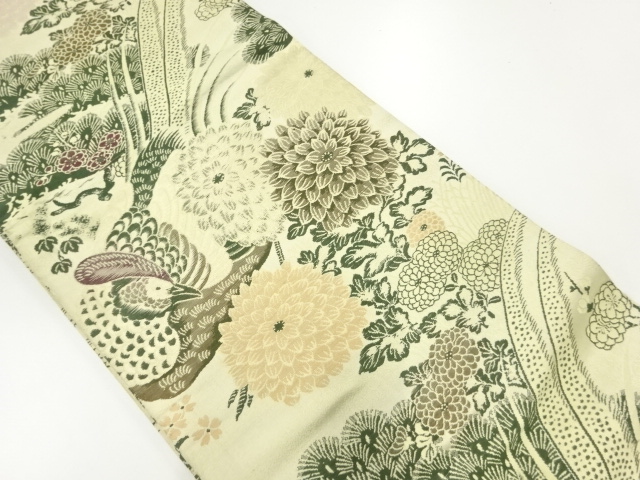 SALE!! JAPANESE KIMONO / ANTIQUE MARU OBI / WOVEN PHEASANT