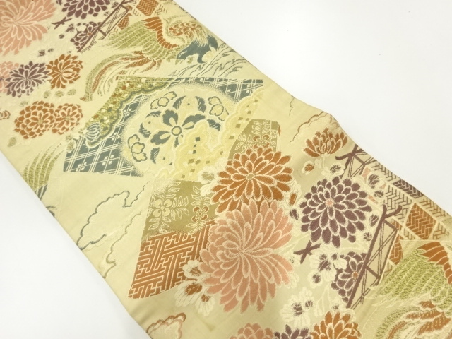 SALE!! JAPANESE KIMONO / ANTIQUE MARU OBI / WOVEN BOOK & PHOENIX
