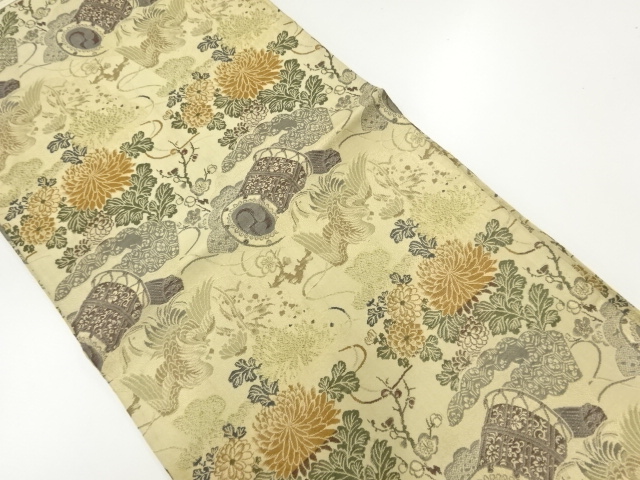 SALE!! JAPANESE KIMONO / ANTIQUE MARU OBI / WOVEN FLOWER & BIRD