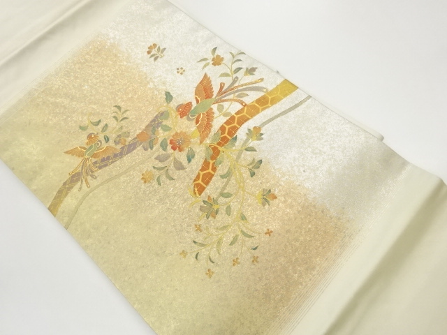 SALE!! JAPANESE NAGOYA OBI / KINSAI / FLOWER & BIRD