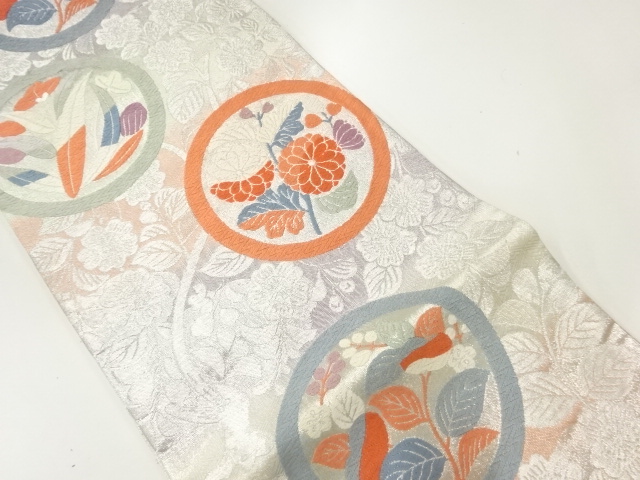 JAPANESE FUKURO OBI / SAGANISHIKI / WOVEN FLOWER ROUNDEL