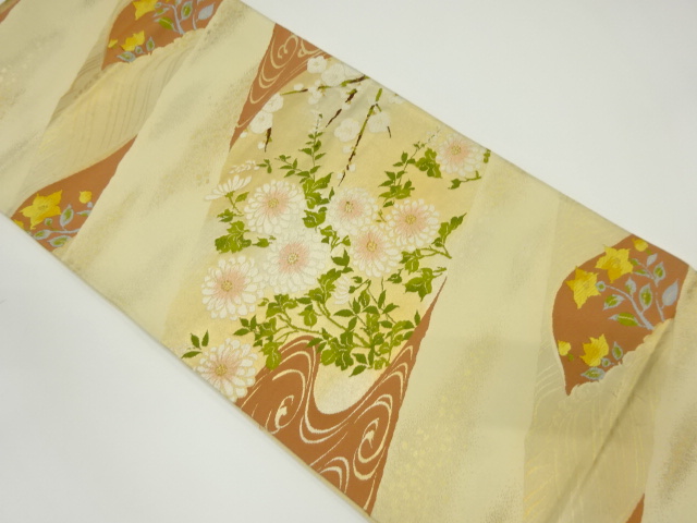 SALE!! JAPANESE KIMONO / VINTAGE FUKURO OBI / WOVEN UME BLOSSOM & KIKU