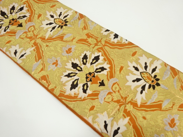 SALE!! JAPANESE KIMONO / ANTIQUE FUKURO OBI / SILK / WOVEN TATEWAKU & FLORAL CREST