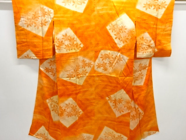 SALE!! JAPANESE KIMONO / ANTIQUE HITOE NAGAJUBAN / SILK / MON KINSHA / SHIKISHI & AUTUMN LEAVES