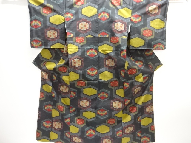 JAPANESE KIMONO / SILK / DORO OSHIMA TSUMUGI / WOVEN KIKKO & FLOWERS & BUTTERFLYS