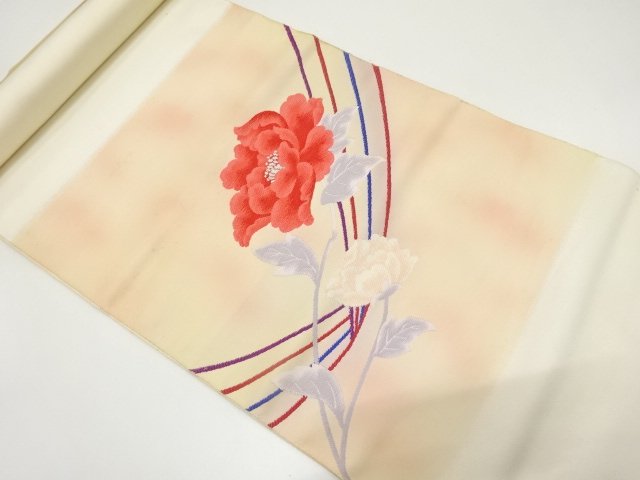 JAPANESE KIMONO / ANTIQUE BOLT FOR NAGOYA OBI / SILK / WOVEN PEONY